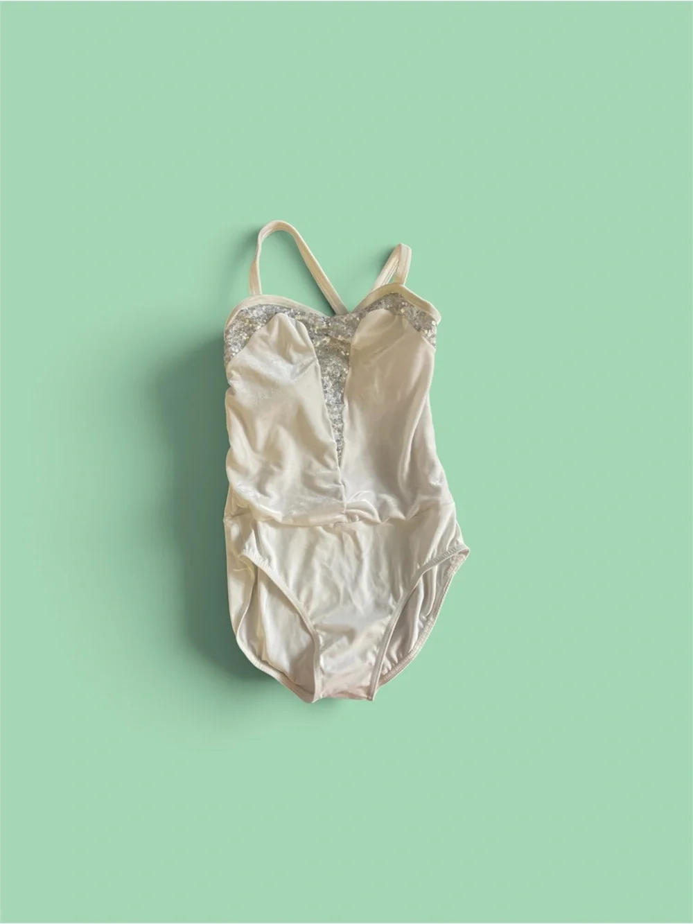 Weissman white leotard base with Sequin Trim